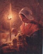 Jean Francois Millet Woman Sewing by Lamplight Germany oil painting artist